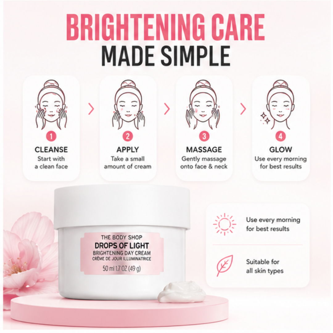 The Body Shop Drops of Light Brightening Day Cream - Brighter Skin, Radiant You – Provides Deep Hydration, Evens Skin Tone, Smooths Texture – Lightweight, Fast-Absorbing