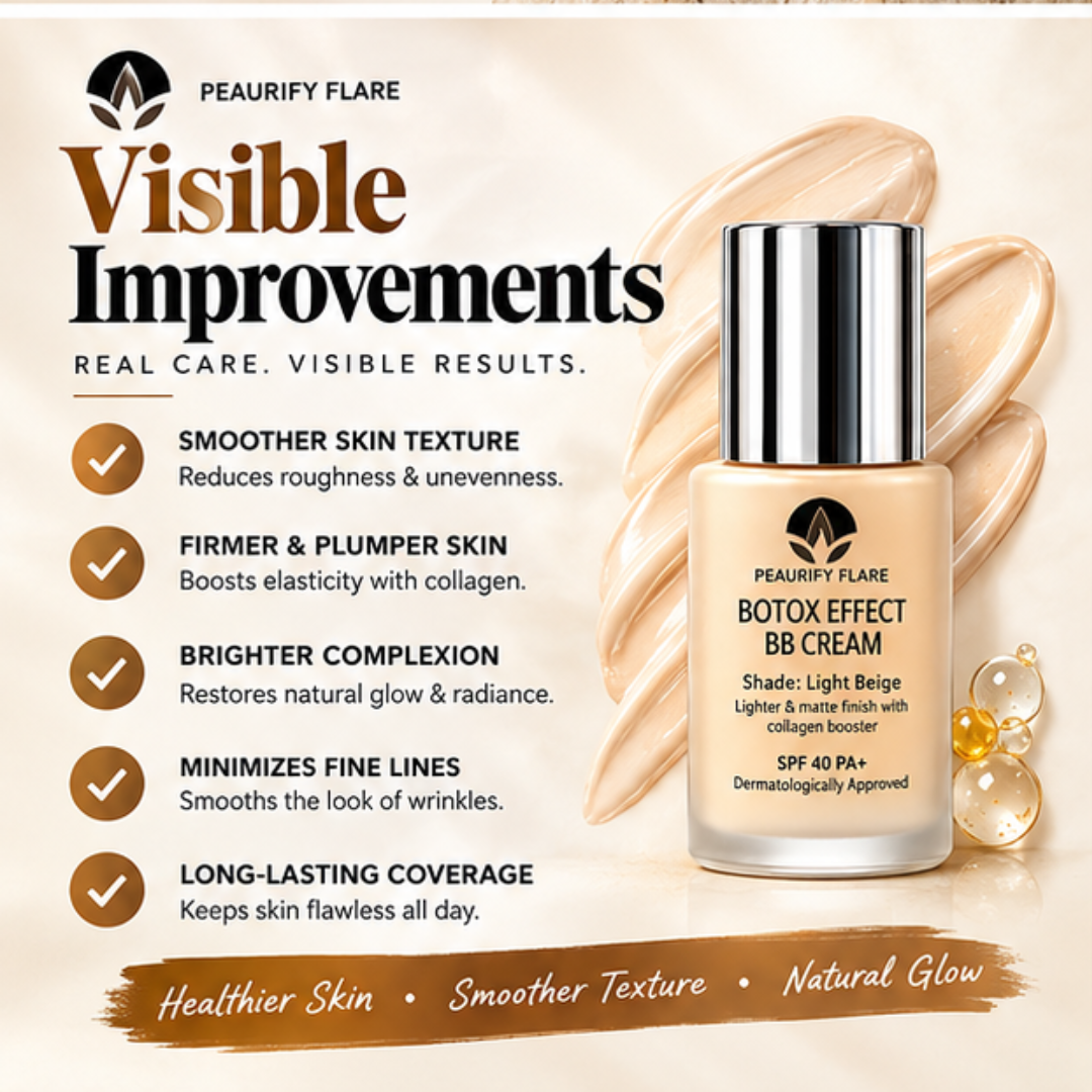 Peaurify Flare Botox Effect BB Cream – Light Beige Matte Finish – Anti-Aging Collagen Booster with SPF 40 PA+