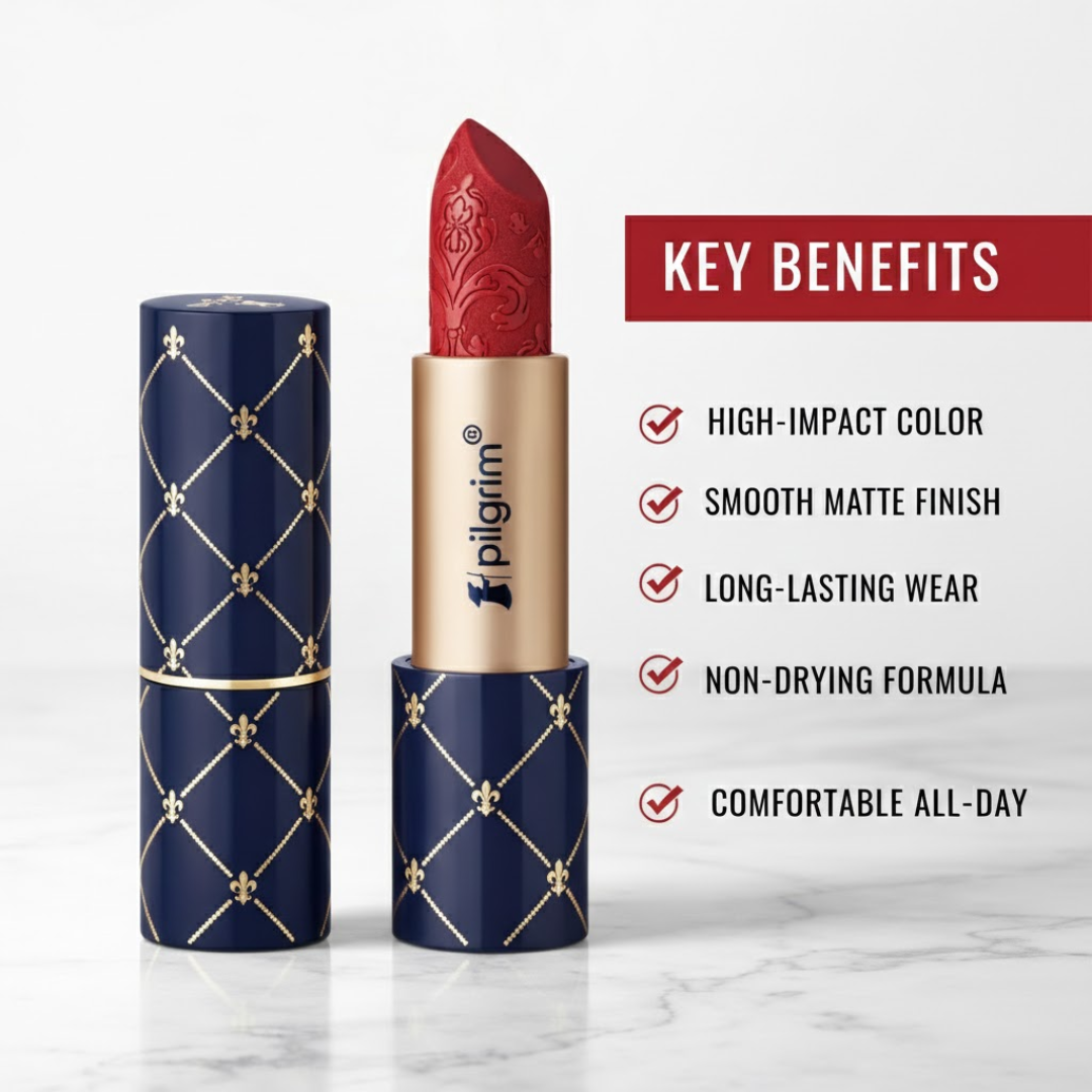 Pilgrim French Collection Matte Bullet Lipstick – High-Impact Comfort Matte | Rich Pigmentation