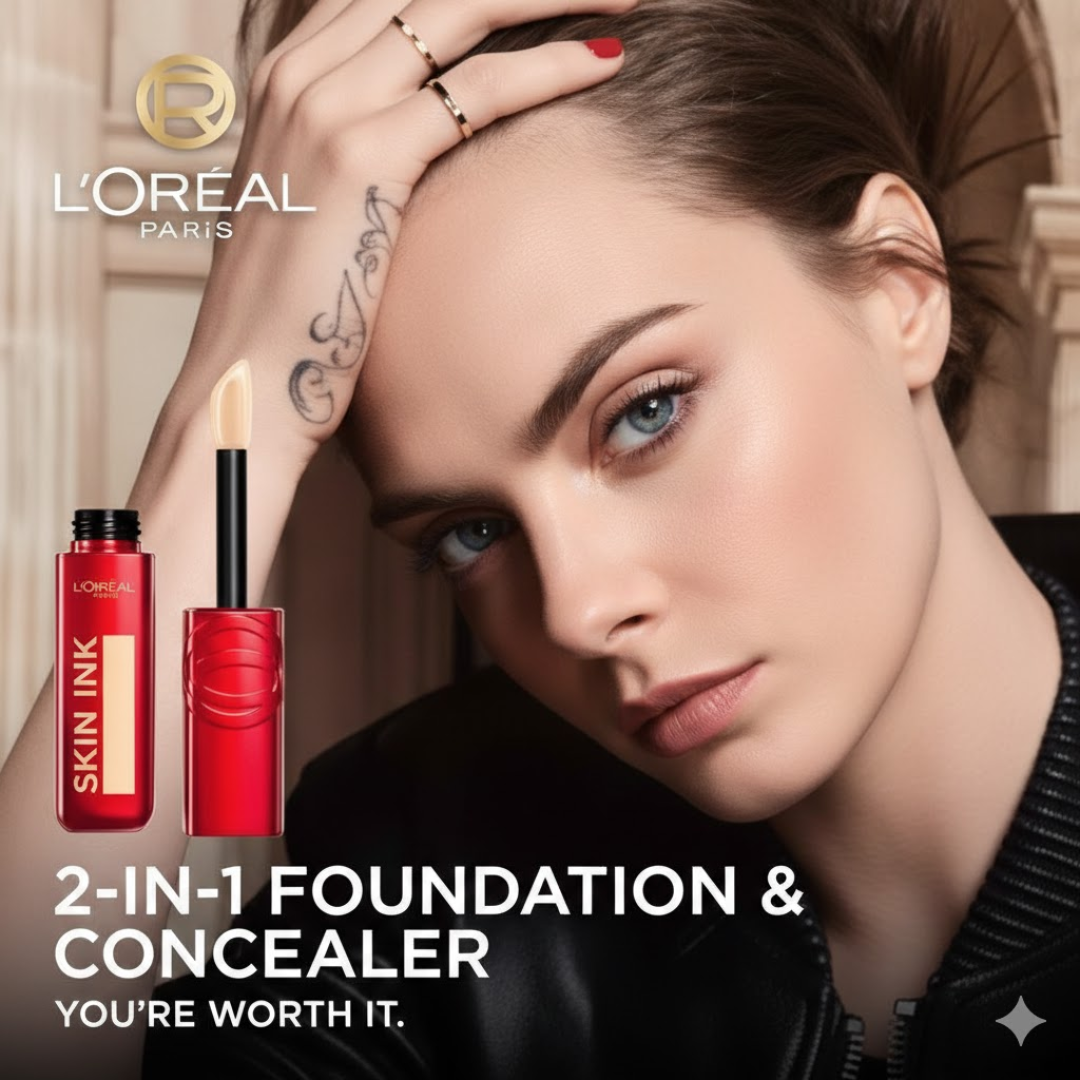 L'Oréal Paris Skin Ink 2-in-1 Foundation + Concealer | 48H Longwear, Matte Smooth Finish | Buildable Coverage, Waterproof & Sweatproof