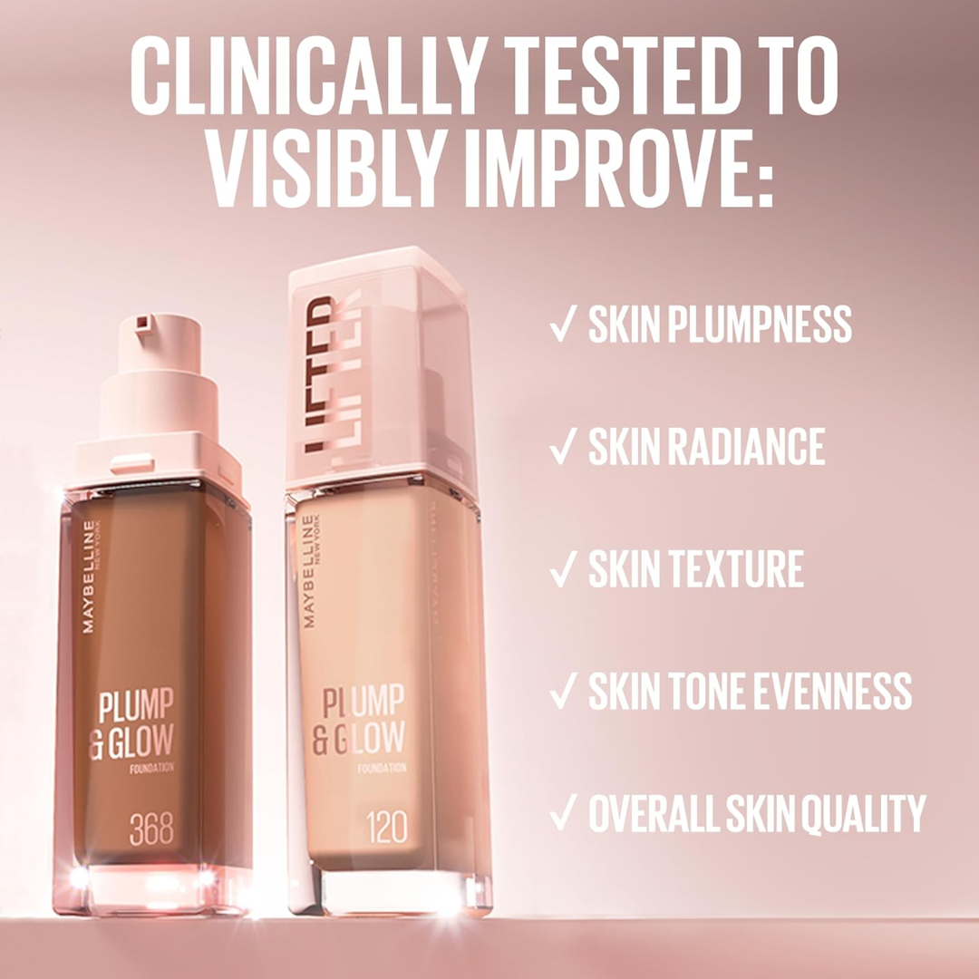 Maybelline Plump & Glow Foundation | 2% Niacinamide + Hyaluronic Acid, SPF 15, Dewy Finish & Instant Plumping Coverage
