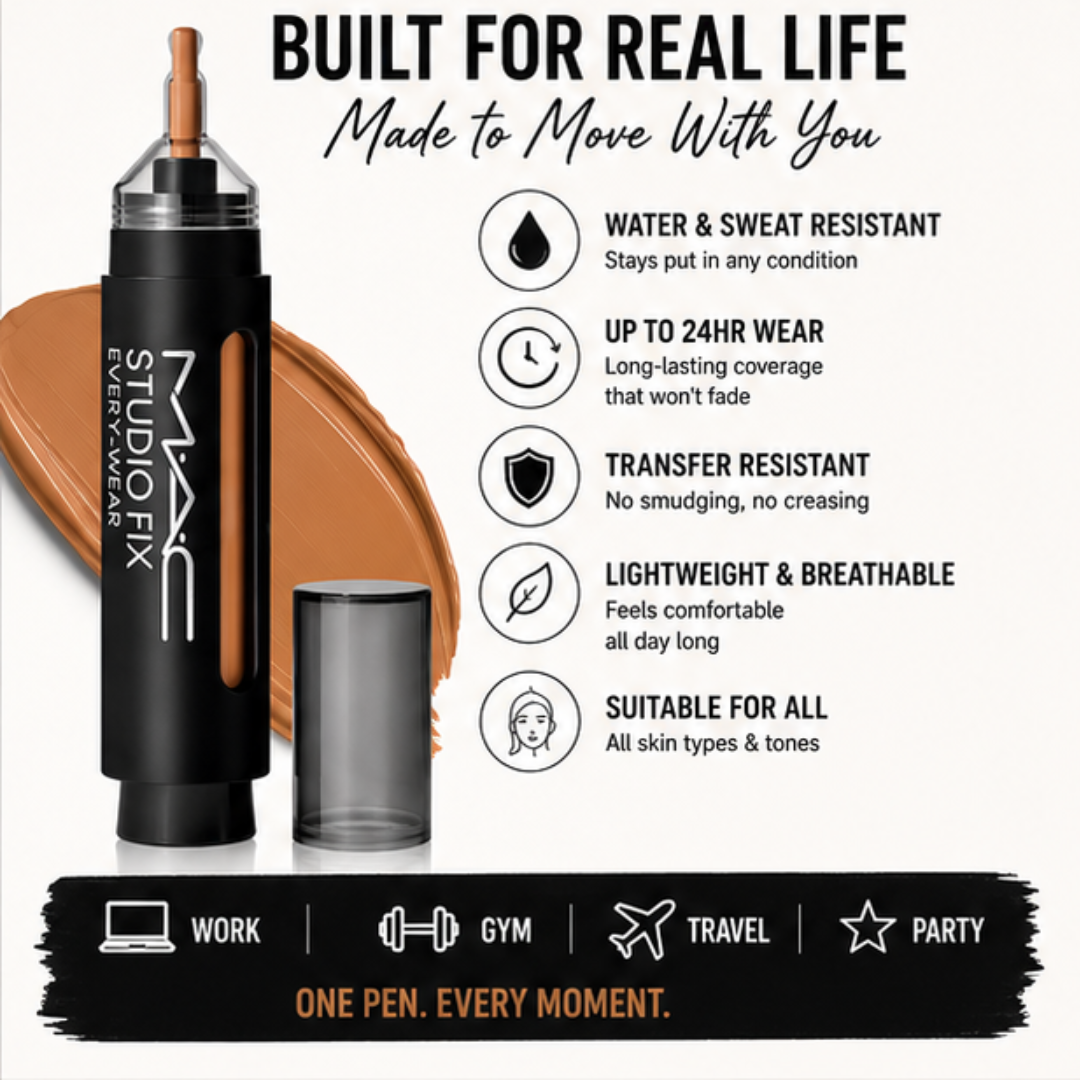 MAC Studio Fix Every Wear All Over Face Pen – High Coverage Foundation, Concealer & All Over Face Pen – All-in-One – 24HR Wear, Water & Sweat Resistant, Transfer Resistant – Natural Matte Finish