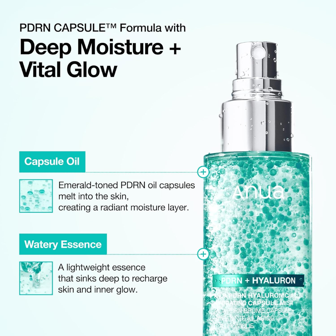 Anua Crystal Glow Duo: Rice Enzyme Brightening Cleansing Powder & PDRN Collagen Capsule Mist | Deep Hydration + Glass Skin Set