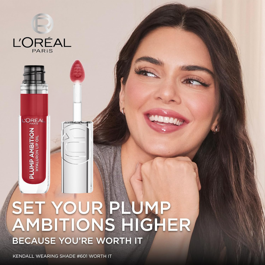 L'Oréal Paris Plump Ambition Hyaluron Lip Oil Trio | Plumping, Hydrating & High-Shine Lip Gloss Set