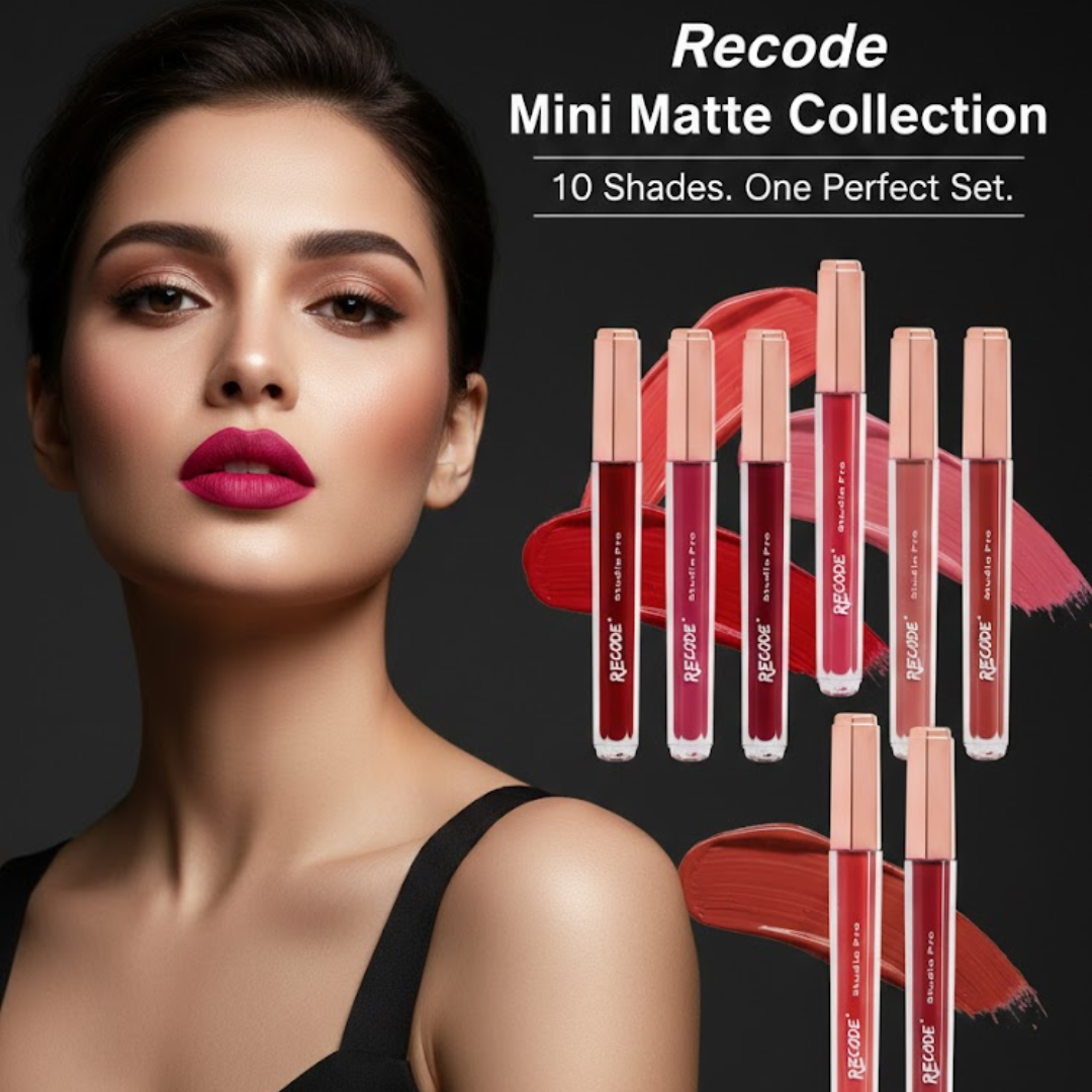 RECODE Mini Matte Collection Set | 10 Luxe Mini Matte Liquid Lipsticks | Waterproof & Long Lasting