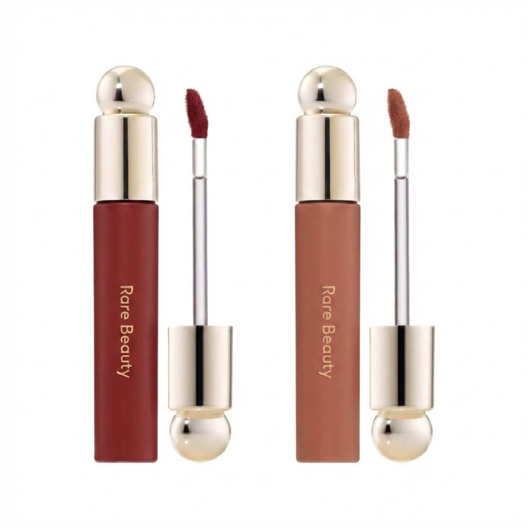 Rare Beauty Soft Pinch Tinted Lip Oil – Pack of 2 | Moisture-Rich, Plumping & Lightweight Lip Gloss in Woodish Red & Brownish Nude