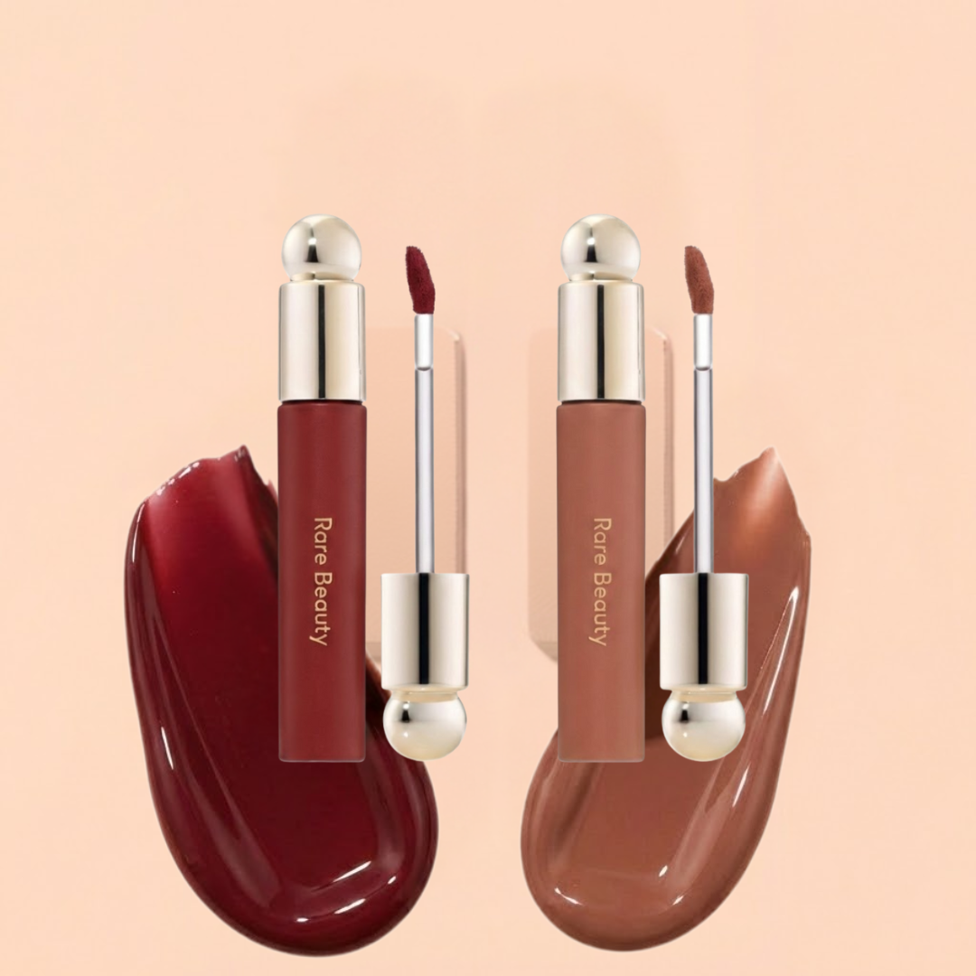 Rare Beauty Soft Pinch Tinted Lip Oil – Pack of 2 | Moisture-Rich, Plumping & Lightweight Lip Gloss in Woodish Red & Brownish Nude