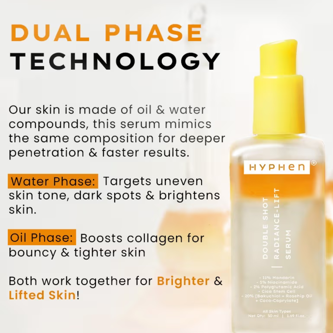 HYPHEN Double Shot Radiance-Lift Serum | Dual Phase Brightening + Collagen Booster | Reduces Fine Lines & Wrinkles