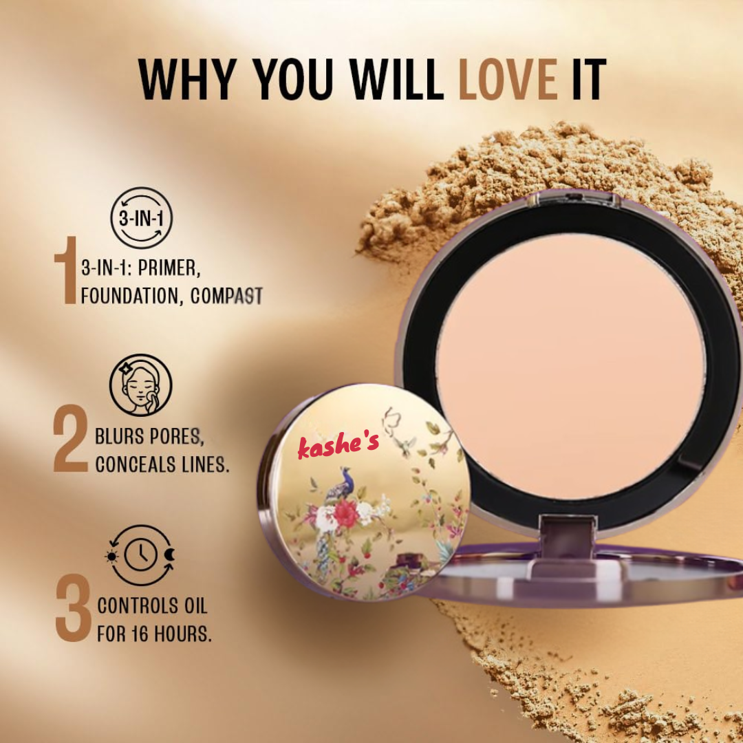 Kashe's Flawless Base Bundle | Foundation + Compact powder + beauty blender | long-lasting, waterproof & flawless makeup base