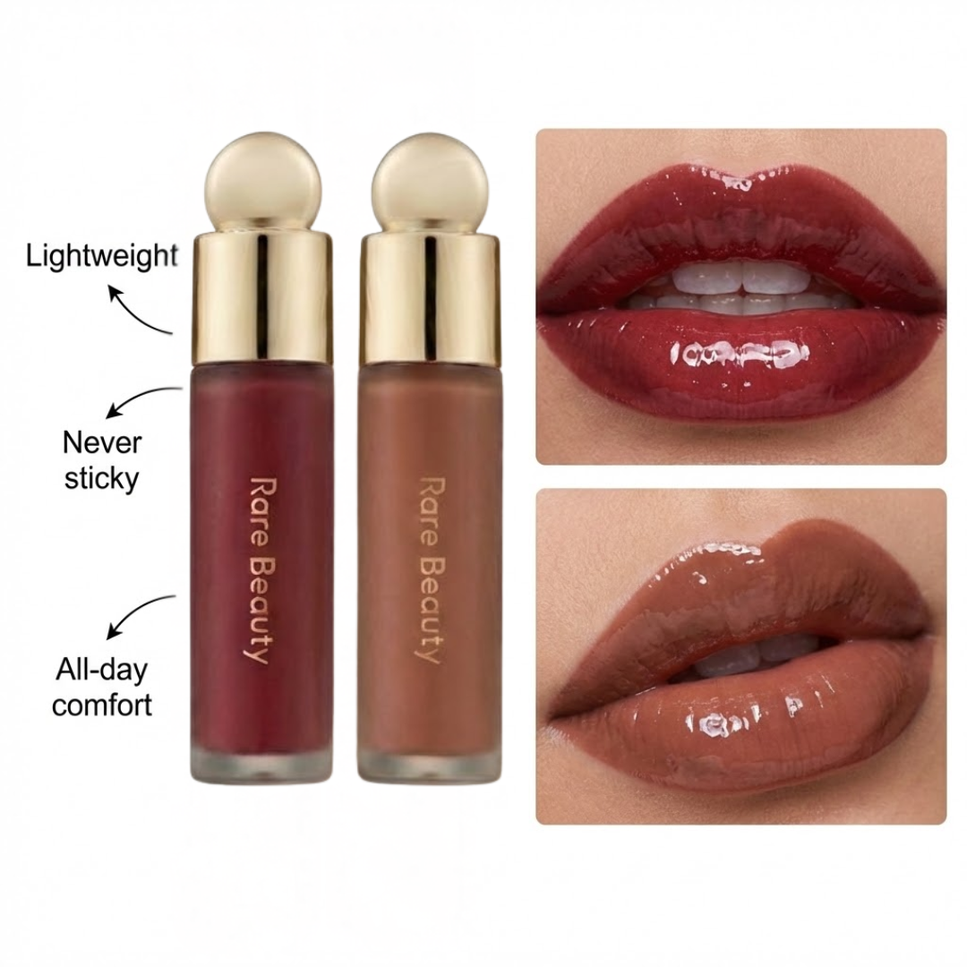 Rare Beauty Soft Pinch Tinted Lip Oil – Pack of 2 | Moisture-Rich, Plumping & Lightweight Lip Gloss in Woodish Red & Brownish Nude