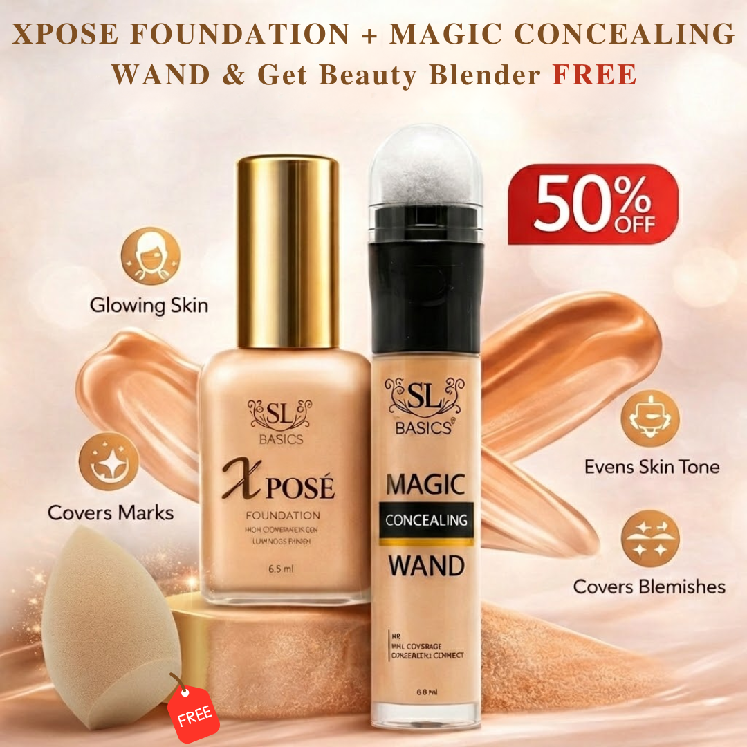 Flawless Base Bundle SL Basics Xpose Foundation + Magic Concealing Wand + FREE Beauty Blender