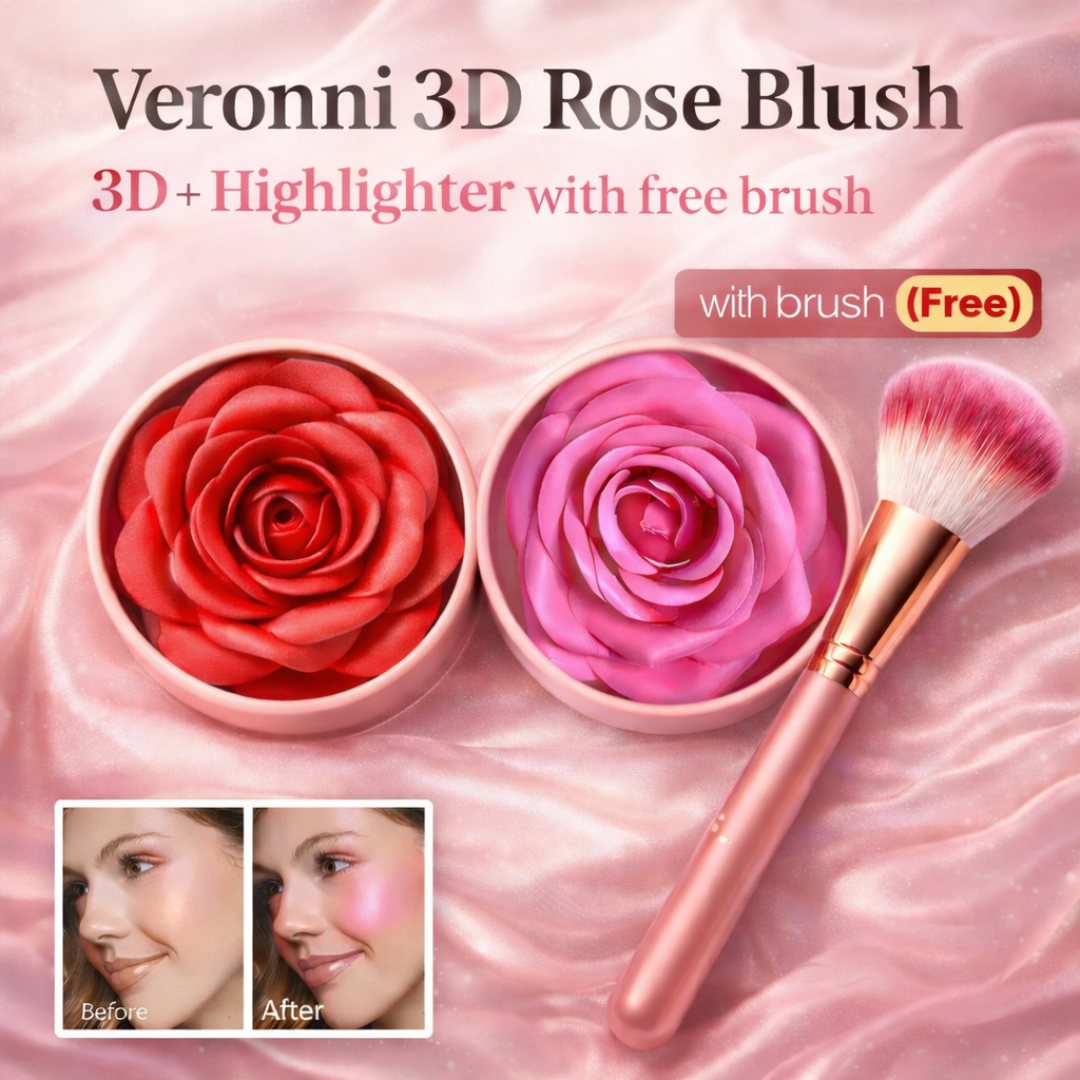3D Rose Blush & Highlighter with Free Blending brush | Multi-purpose Blush + Eyeshadow + highlighter