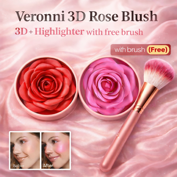3D Rose Blush & Highlighter with Free Blending brush | Multi-purpose Blush + Eyeshadow + highlighter