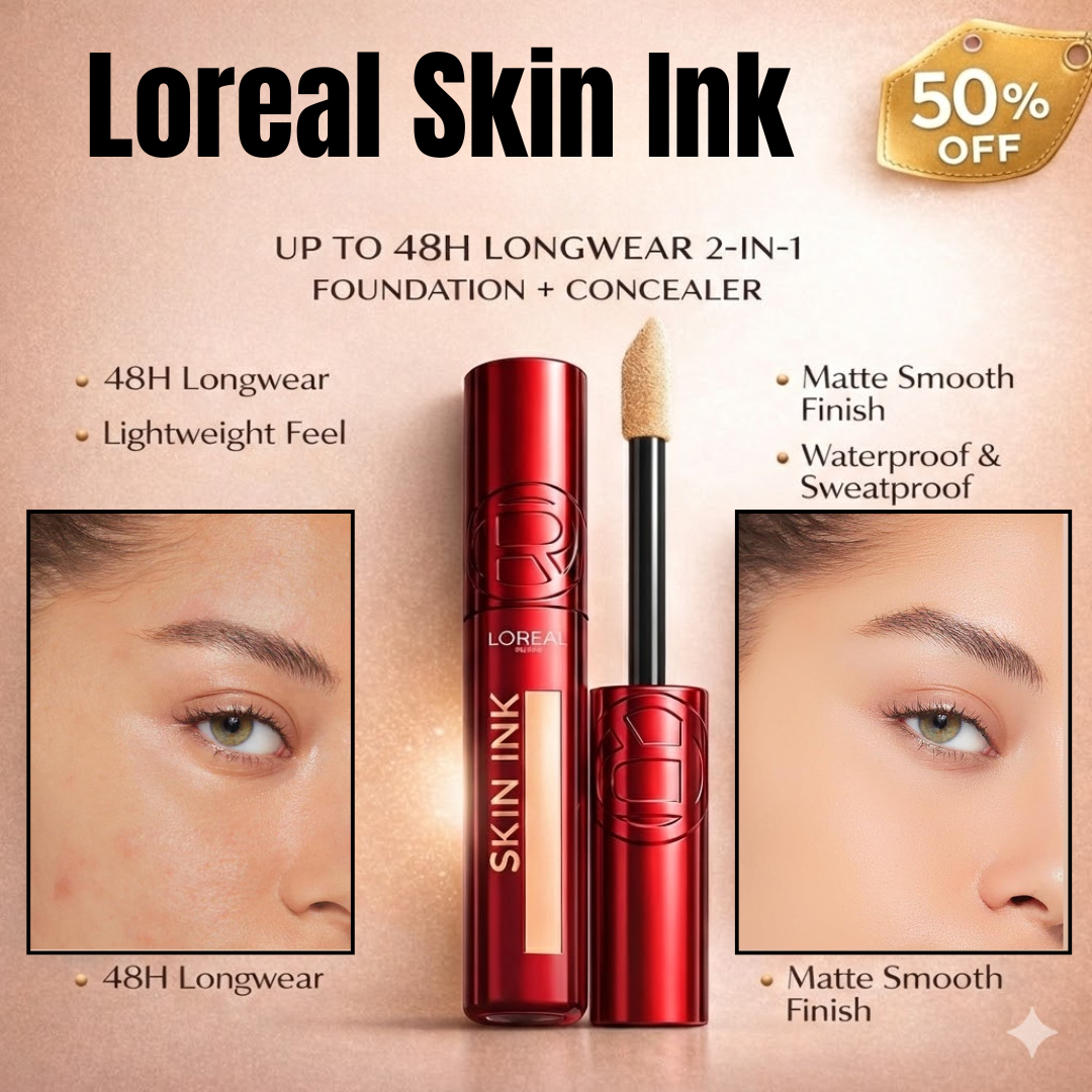 L'Oréal Paris Skin Ink 2-in-1 Foundation + Concealer | 48H Longwear, Matte Smooth Finish | Buildable Coverage, Waterproof & Sweatproof