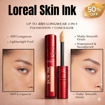 L'Oréal Paris Skin Ink 2-in-1 Foundation + Concealer | 48H Longwear, Matte Smooth Finish | Buildable Coverage, Waterproof & Sweatproof