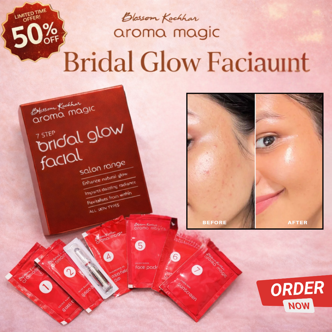 Aroma 7-Steps Magic Bridal Glow Facial Kit | Remove all impurities & blackheads in just single use | Bride like Glow at Home & Natural ingredients best for all Skin types