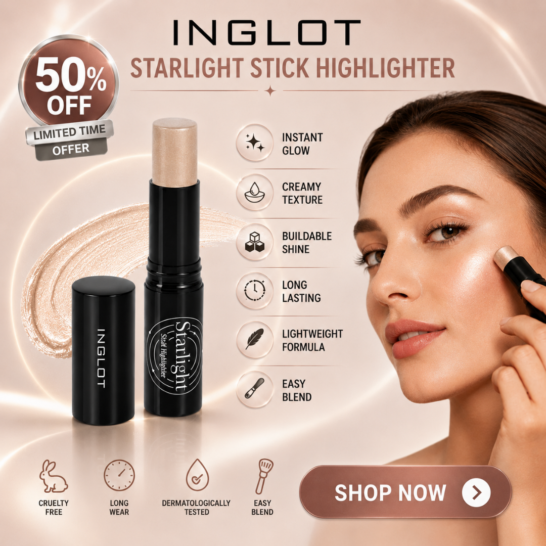 Inglot Starlight Stick Highlighter – 50% OFF – Instant Glow, Creamy Texture & Buildable Shine – Long Lasting, Lightweight Formula – Easy Blend