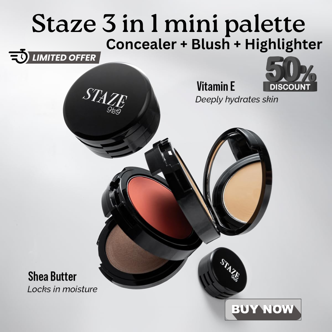 STAZE 3-in-1 Mini Glow Palette | Concealer + Blush + Highlighter | Pocket-Sized All-in-One Makeup Stack