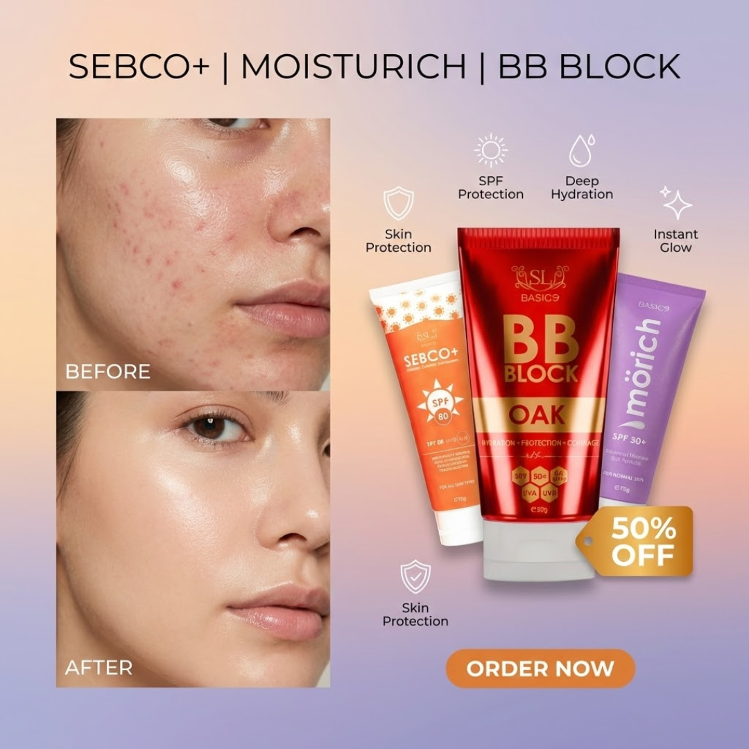 SL basics Sun & Glow Trio | Sunscreen SPF 80 + Moisturizer + BB Block | Best for all Skin types