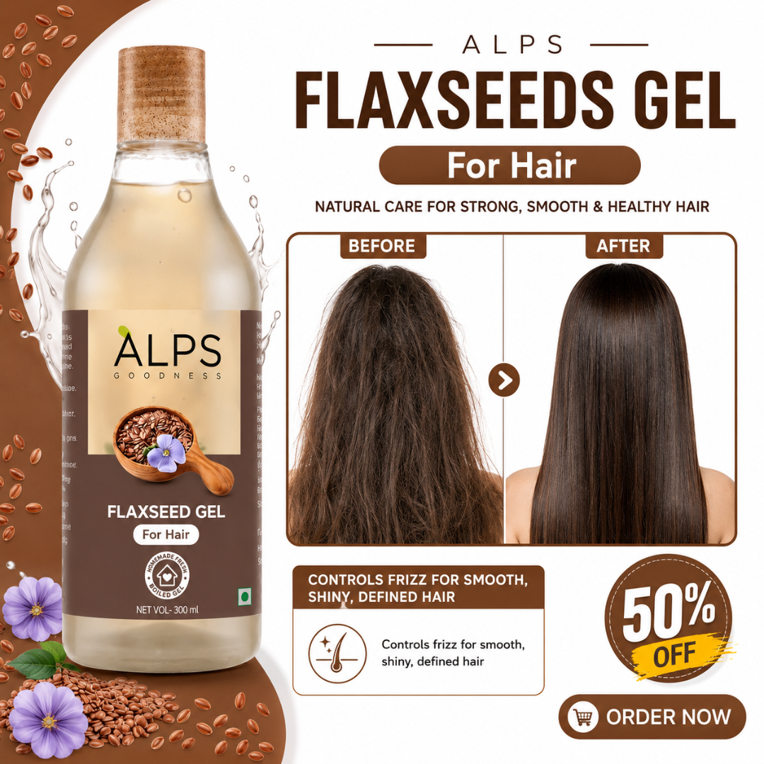 ALPS Flaxseeds Gel for Hair – Natural Care for Strong, Smooth & Healthy Hair – Controls Frizz, Deeply Moisturizes & Strengthens from Root to Tip – 100% Natural, Lightweight, Non-Sticky
