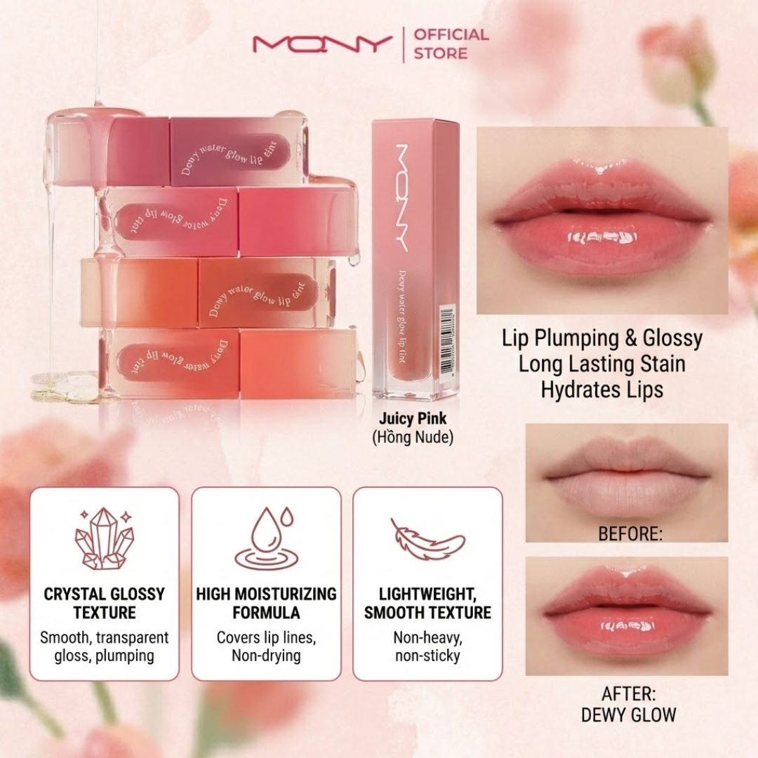 MCNY Dewy Water Glow Lip Tint – Hydrating, Long-Lasting & Crystal Glossy Finish