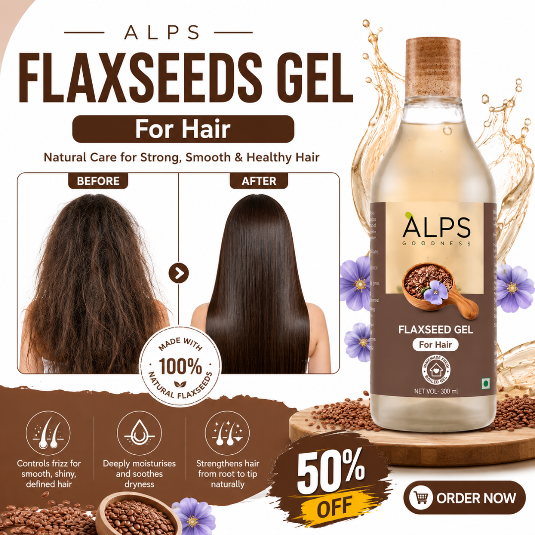 ALPS Flaxseeds Gel for Hair – Natural Care for Strong, Smooth & Healthy Hair – Controls Frizz, Deeply Moisturizes & Strengthens from Root to Tip – 100% Natural, Lightweight, Non-Sticky