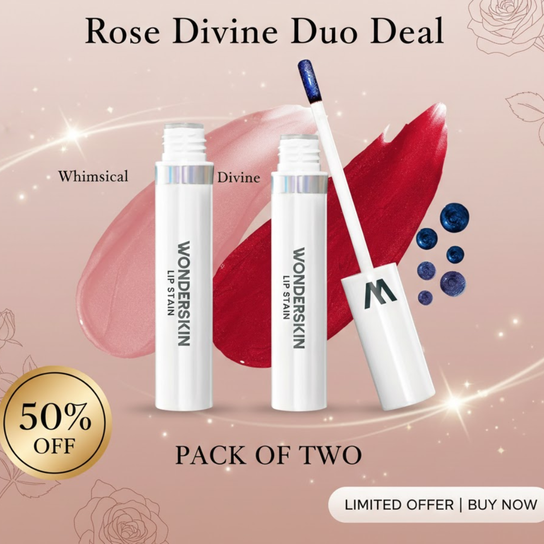 Wonderskin Rose Divine Lip Stain Duo | Whimsical & Divine Shades | 2-Step Long-Lasting Lip Color