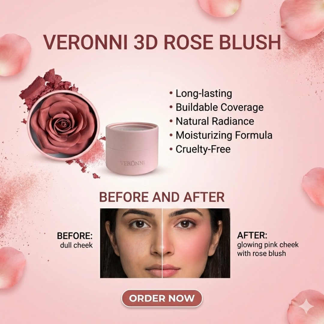3D Rose Blush & Highlighter with Free Blending brush | Multi-purpose Blush + Eyeshadow + highlighter