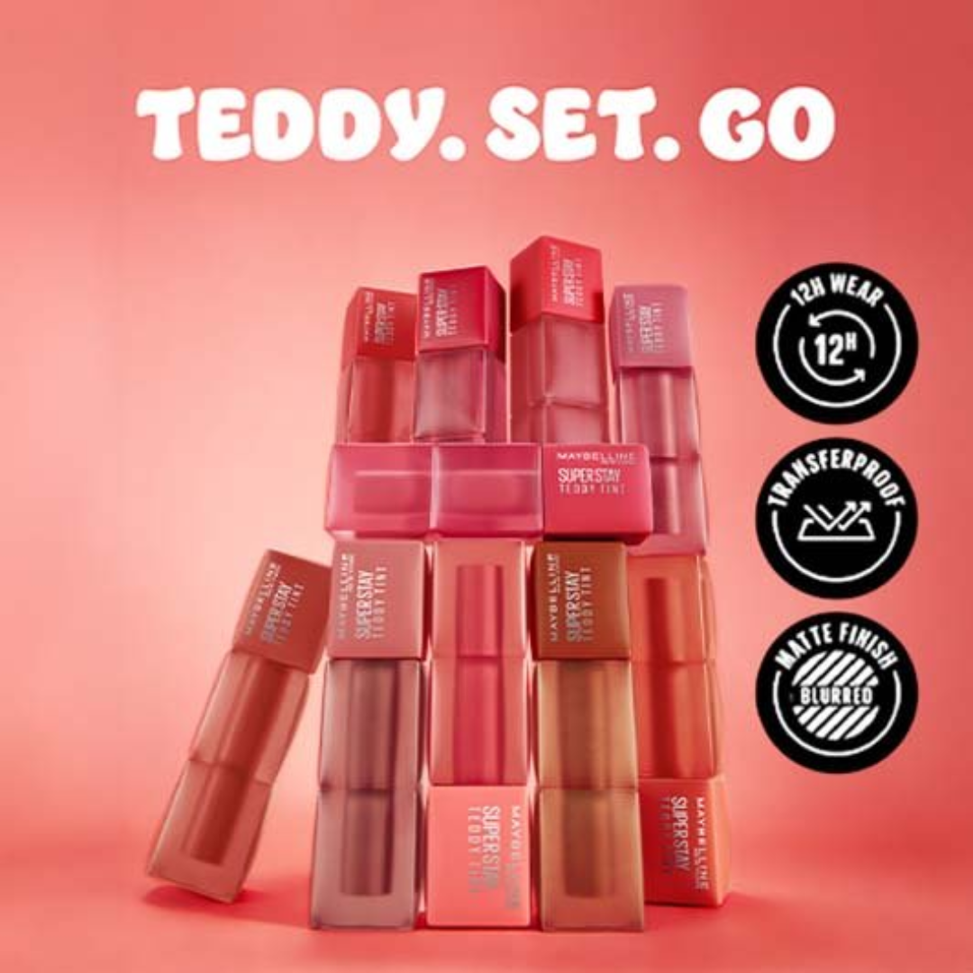 Maybelline Super Stay Teddy Lip Tint - Super long-lasting, waterproof & lightweight (Pack of 3)