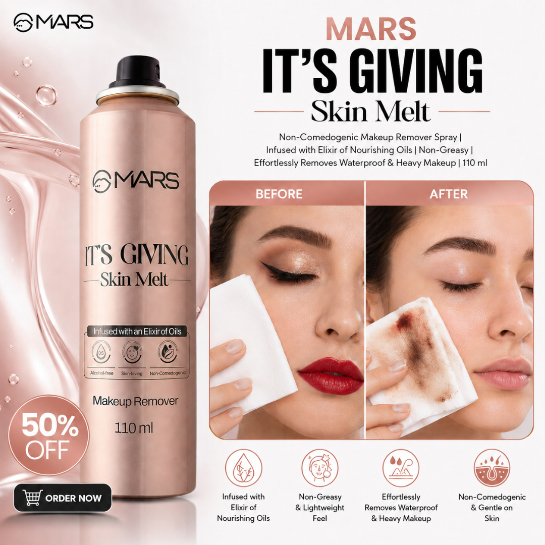 MARS It's Giving Skin Melt Makeup Remover Spray – Non-Comedogenic, Alcohol-Free Makeup Remover – Infused with Elixir of Nourishing Oils – Effortlessly Removes Waterproof & Heavy Makeup
