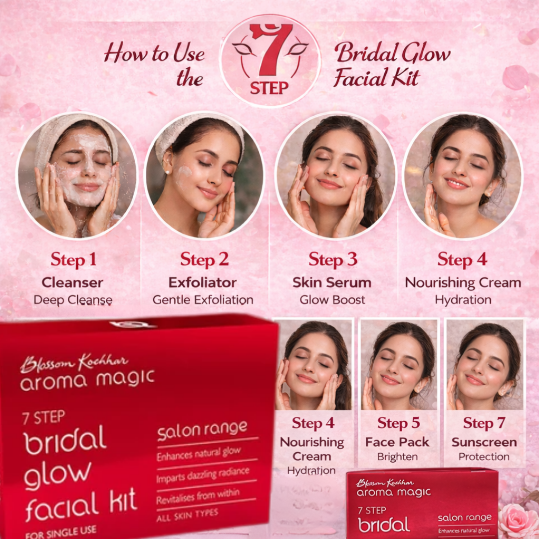 Aroma 7-Steps Magic Bridal Glow Facial Kit | Remove all impurities & blackheads in just single use | Bride like Glow at Home & Natural ingredients best for all Skin types