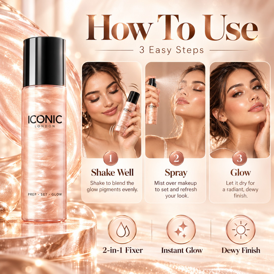 Iconic London Glowing Makeup Spray – 3-in-1 Makeup Fixer, Hydrating Mist & Radiant Dewy Finish
