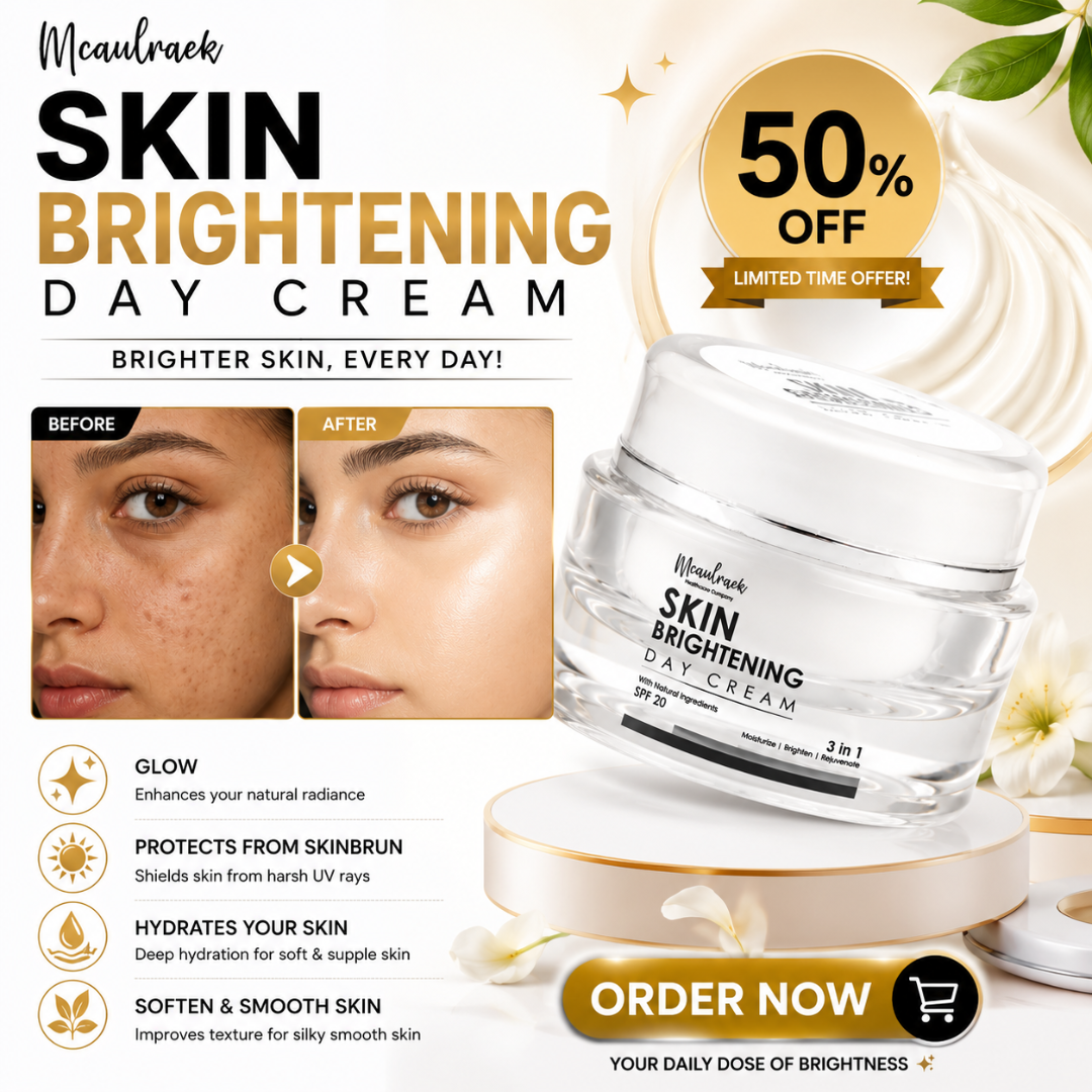 Mcaulraek Skin Brightening Day Cream – Brighten, Protect & Hydrate – 3-in-1 Moisturizer, Brightener & Rejuvenator – SPF 20 – Enhances Natural Radiance, Shields from UV & Skinbrun