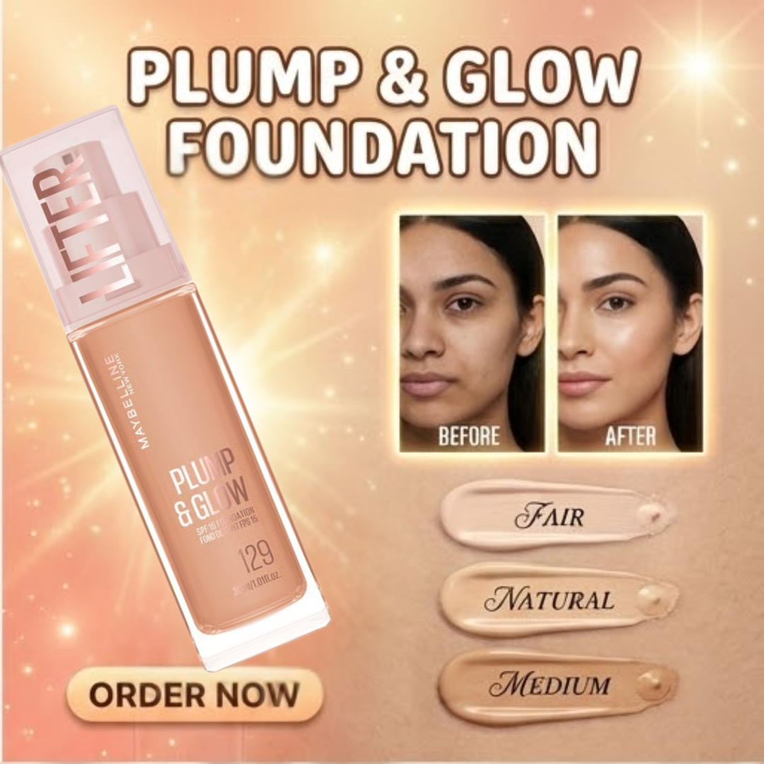 Maybelline Plump & Glow Foundation | 2% Niacinamide + Hyaluronic Acid, SPF 15, Dewy Finish & Instant Plumping Coverage