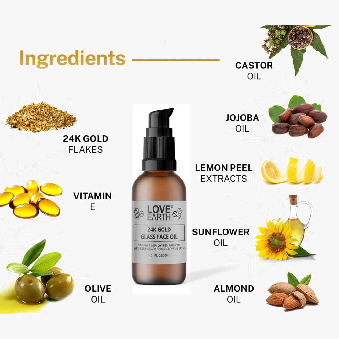 LoveEarth 24k Gold Glass Skin Facial Serum | Blurring pores + deeply hydrate |  Perfect for Flawless makeup base