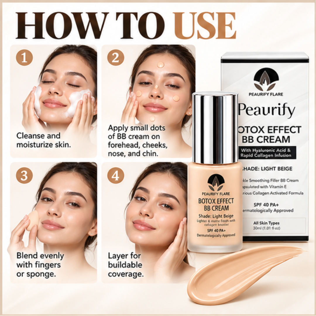 Peaurify Flare Botox Effect BB Cream – Light Beige Matte Finish – Anti-Aging Collagen Booster with SPF 40 PA+