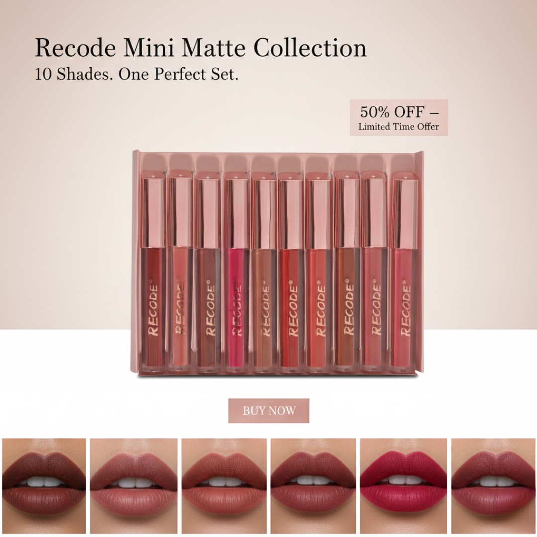RECODE Mini Matte Collection Set | 10 Luxe Mini Matte Liquid Lipsticks | Waterproof & Long Lasting