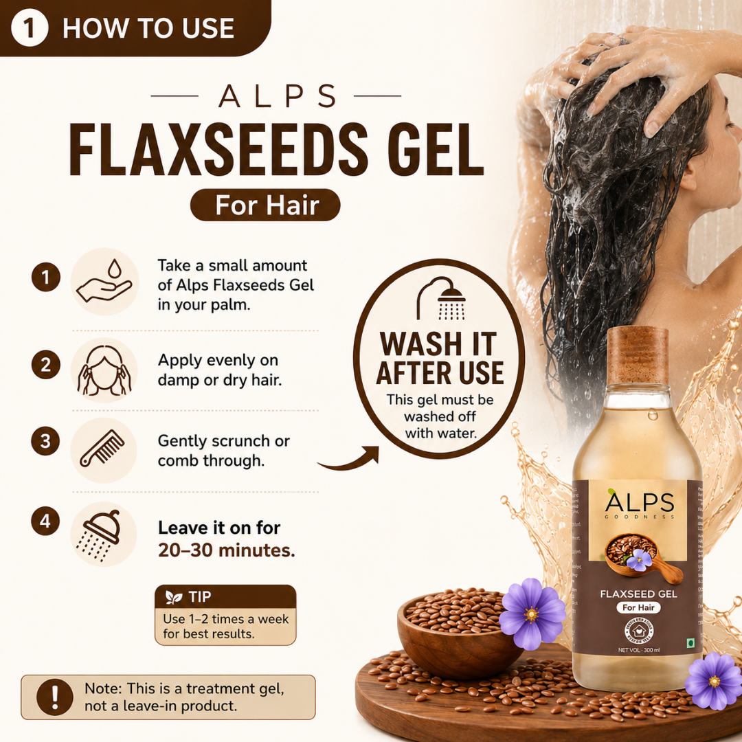 ALPS Flaxseeds Gel for Hair – Natural Care for Strong, Smooth & Healthy Hair – Controls Frizz, Deeply Moisturizes & Strengthens from Root to Tip – 100% Natural, Lightweight, Non-Sticky