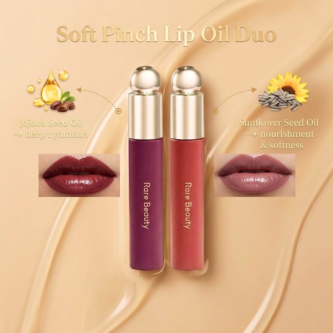 Rare Beauty Lip Oil Duo | Gel-to-Oil Formula, Hydrating & Non-Sticky, Vegan & Cruelty-Free (Pack of 2)