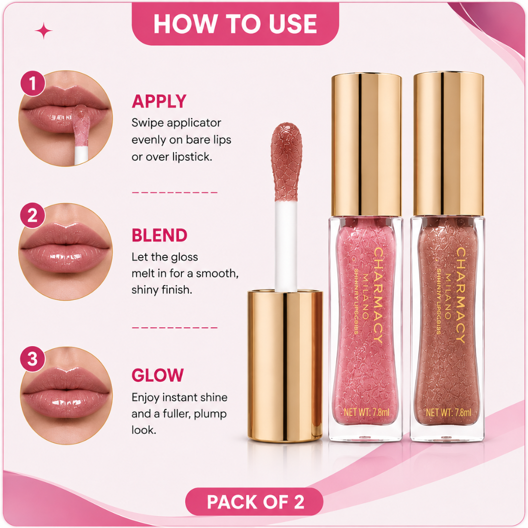 Charmacy Milano Shinny Lipgloss – High Shine, Hydrating & Non-Sticky - Buy 1 Get 1 FREE