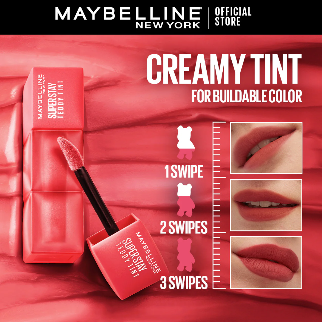 Maybelline Super Stay Teddy Lip Tint - Super long-lasting, waterproof & lightweight (Pack of 3)