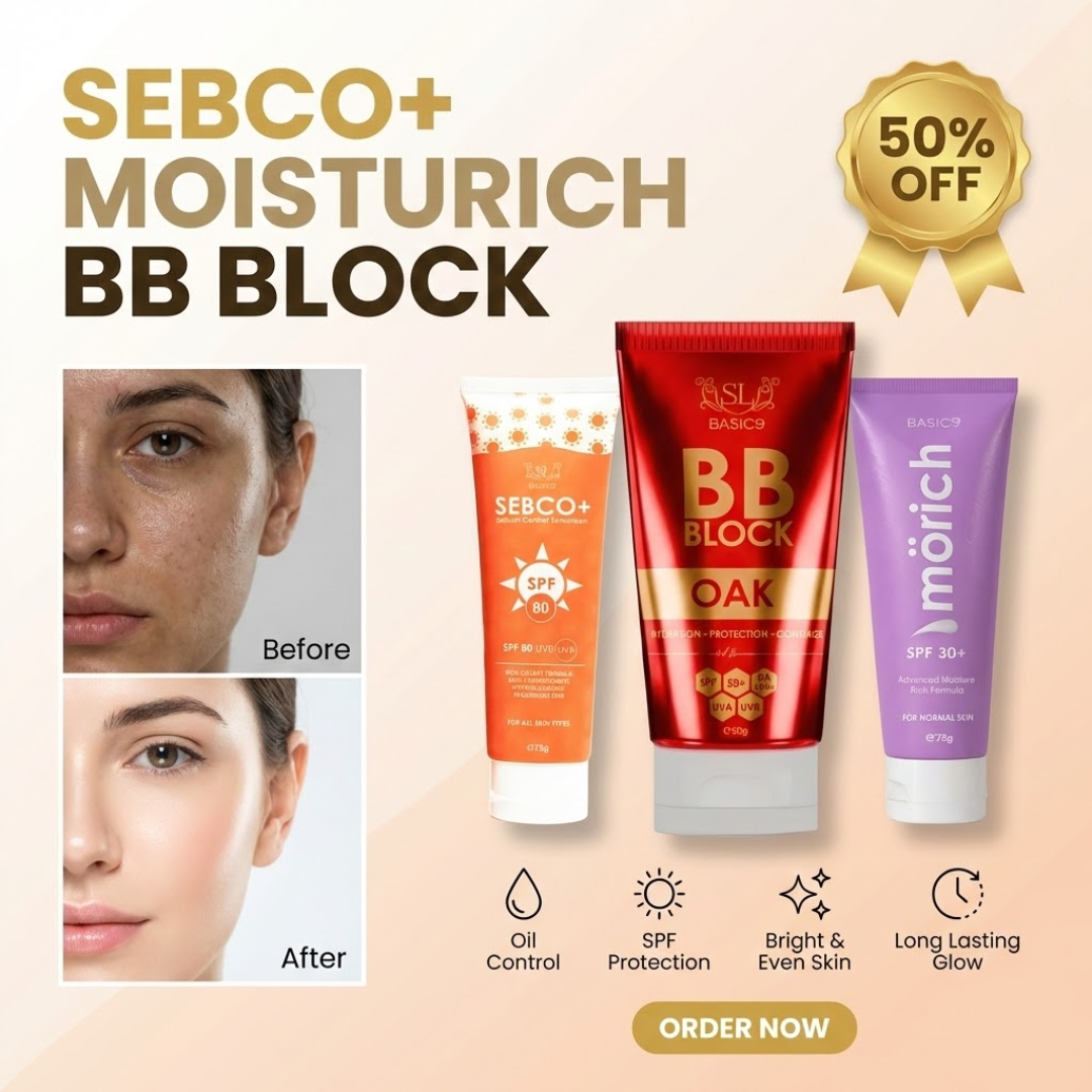 SL basics Sun & Glow Trio | Sunscreen SPF 80 + Moisturizer + BB Block | Best for all Skin types