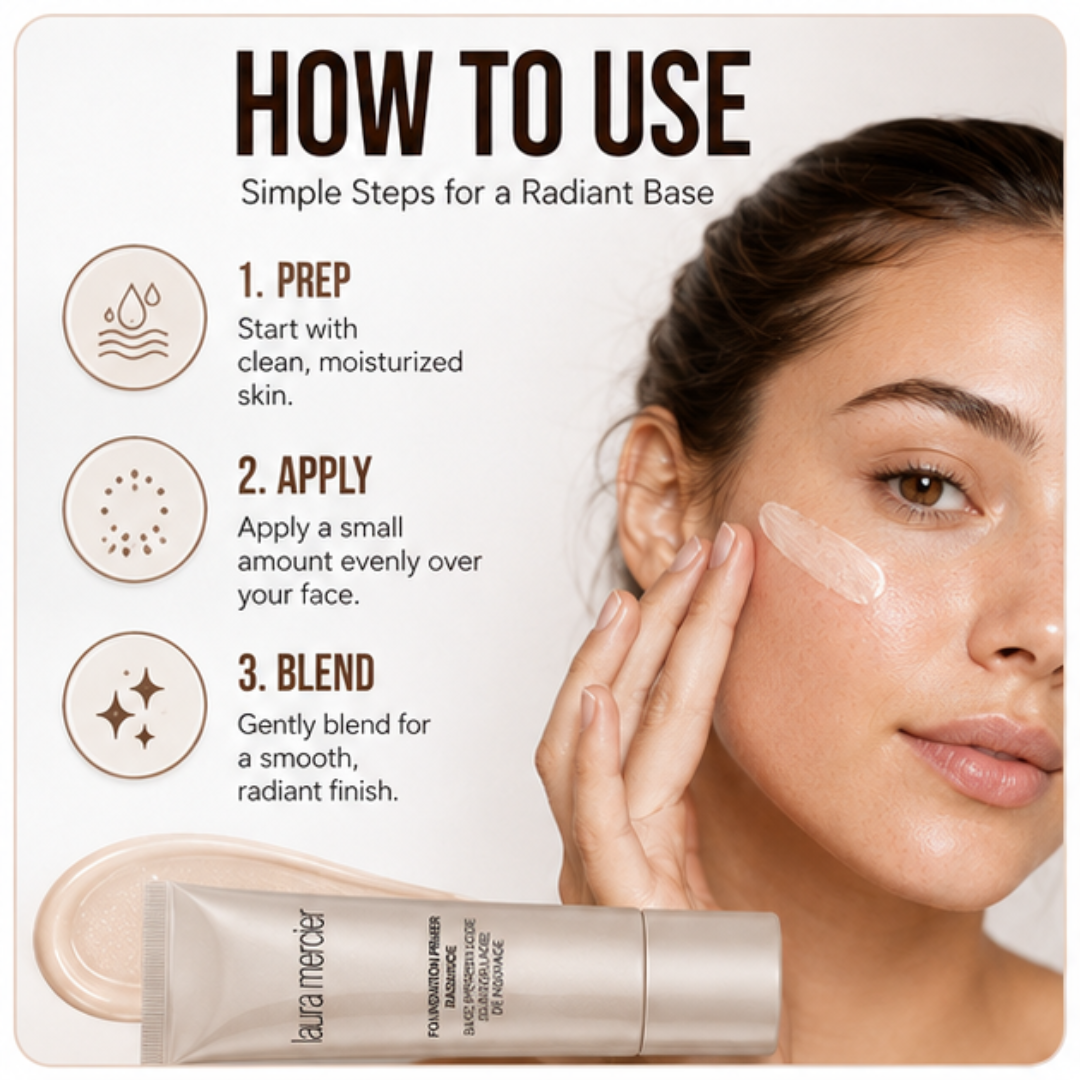 LAURA MERCIER Foundation Primer Radiance – Flawless Base, Radiant Finish – Instant Radiance, Smoothes & Blurs, Refines Pores & Fine Lines – Perfect Base All Day
