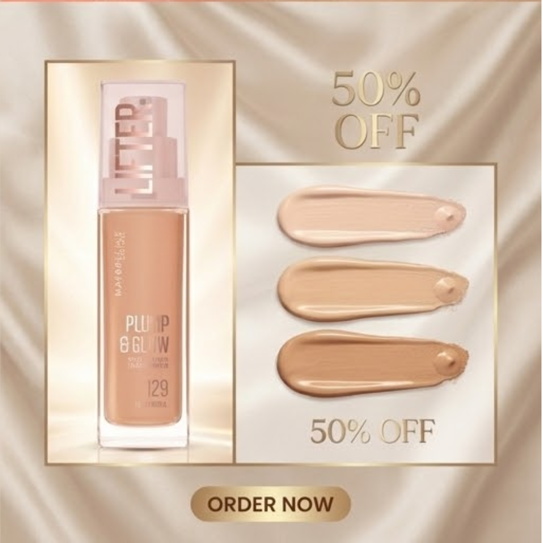 Maybelline Plump & Glow Foundation | 2% Niacinamide + Hyaluronic Acid, SPF 15, Dewy Finish & Instant Plumping Coverage