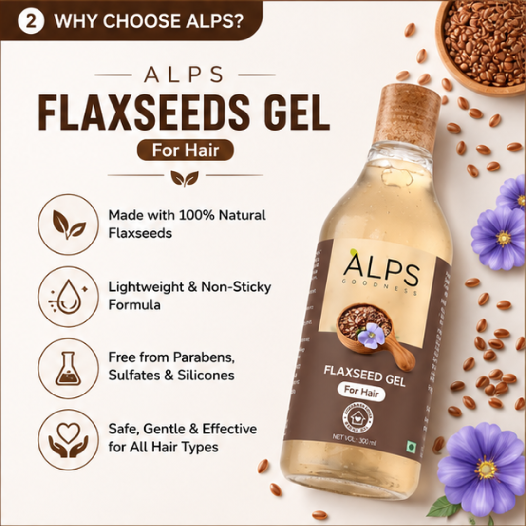 ALPS Flaxseeds Gel for Hair – Natural Care for Strong, Smooth & Healthy Hair – Controls Frizz, Deeply Moisturizes & Strengthens from Root to Tip – 100% Natural, Lightweight, Non-Sticky