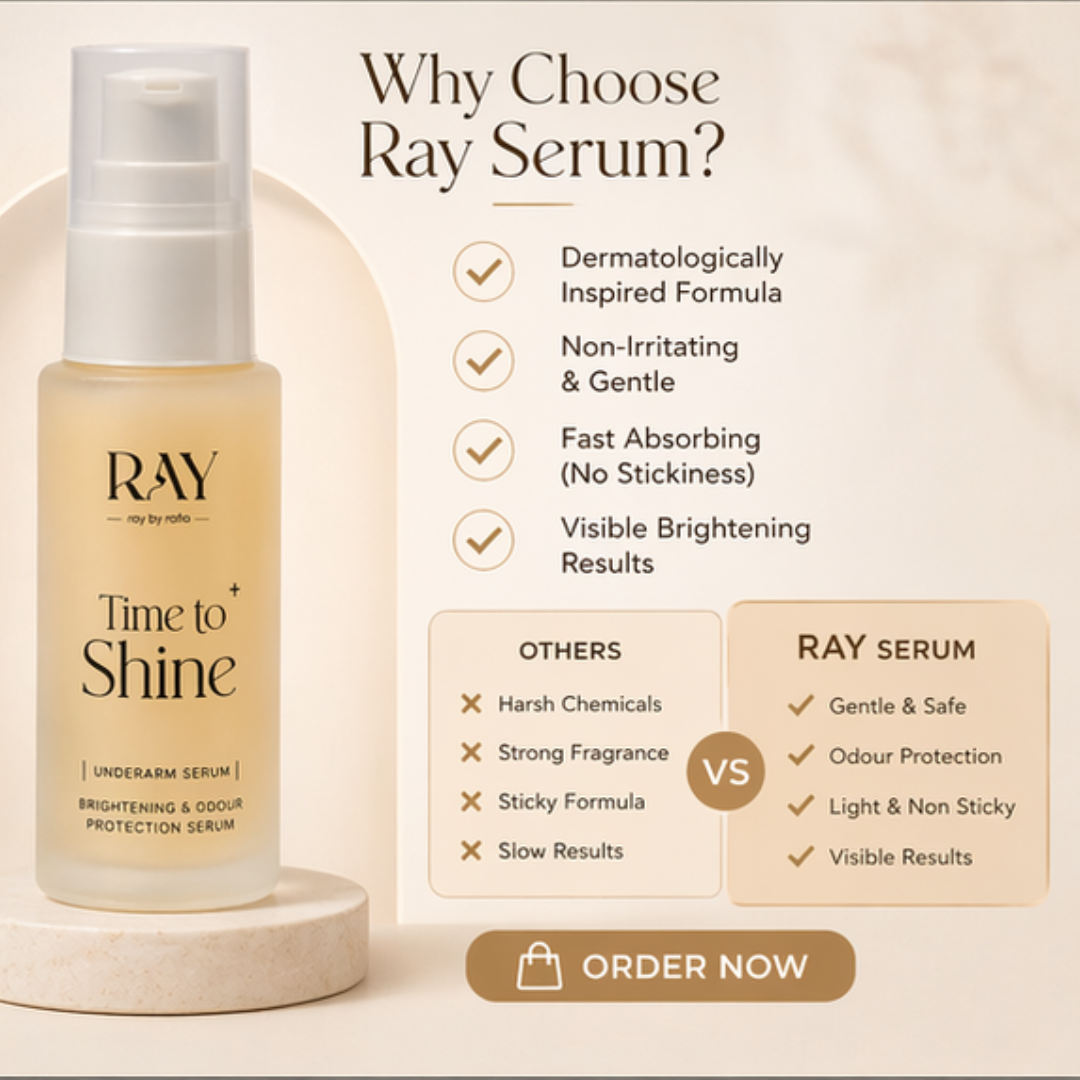 RAY BY RAFIA Underarm Serum – Time to Shine – Brightens Dark Underarms, Reduces Odour, Smooths Bumpy Skin – With Glycolic Acid – For Dark Neck & Strawberry Legs Too