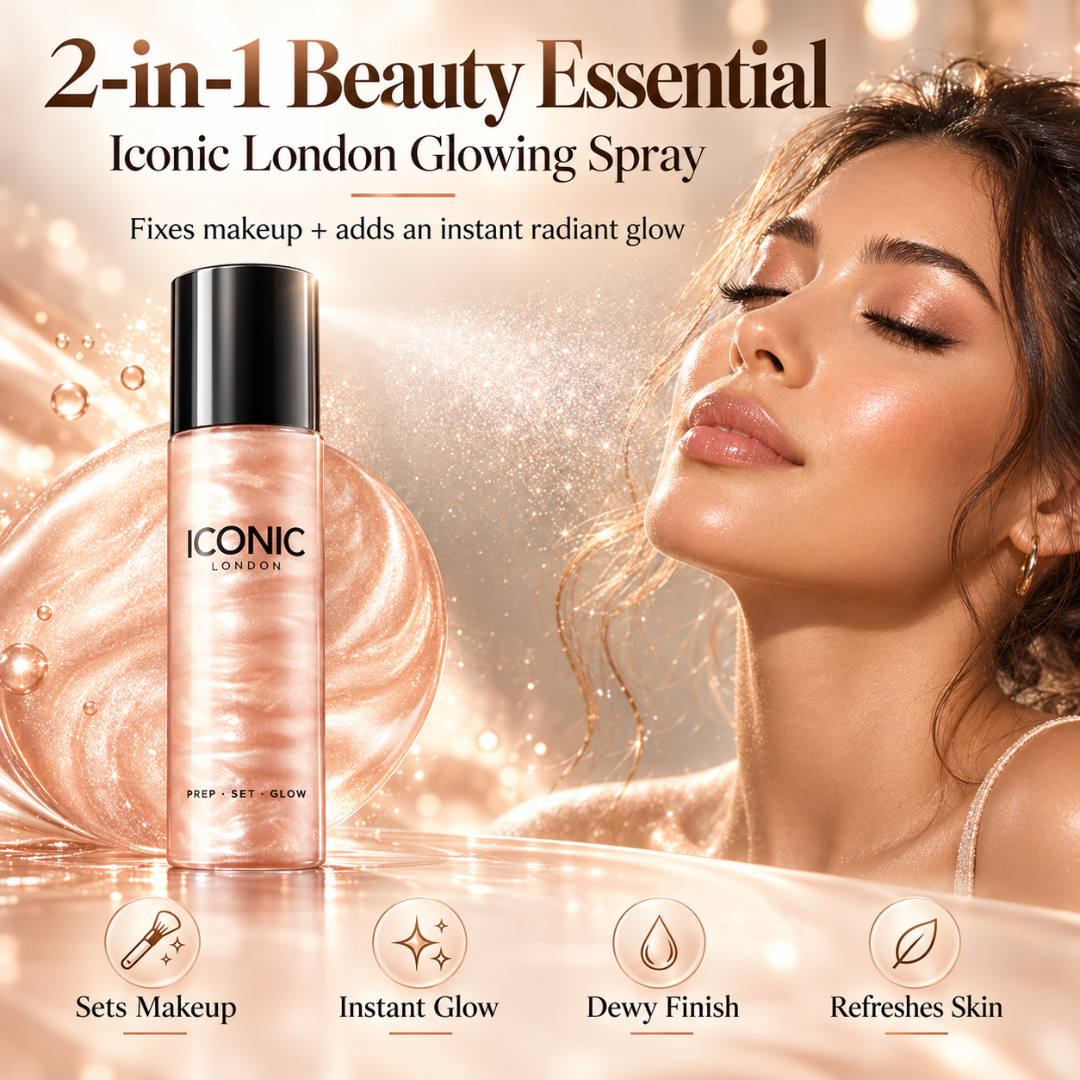 Iconic London Glowing Makeup Spray – 3-in-1 Makeup Fixer, Hydrating Mist & Radiant Dewy Finish