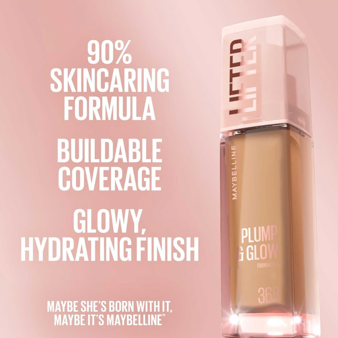 Maybelline Plump & Glow Foundation | 2% Niacinamide + Hyaluronic Acid, SPF 15, Dewy Finish & Instant Plumping Coverage