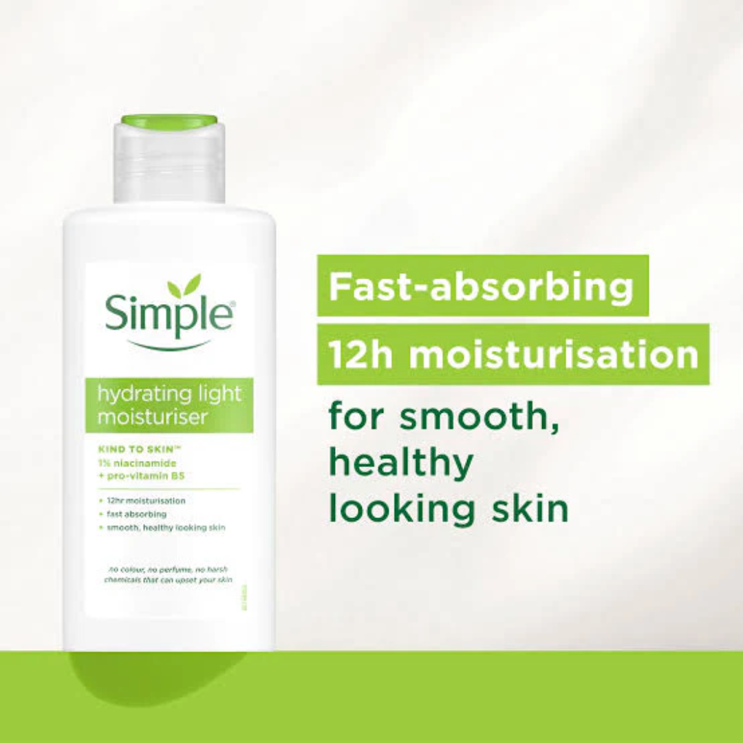 Simple Hydrating Light Moisturiser | 12-Hour Moisture, Vitamin B5+E & Niacinamide, for Sensitive Skin