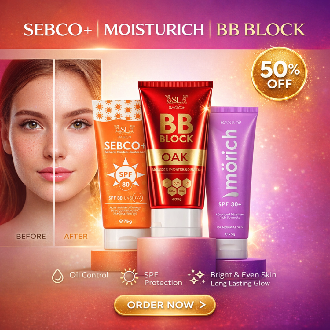 SL basics Sun & Glow Trio | Sunscreen SPF 80 + Moisturizer + BB Block | Best for all Skin types